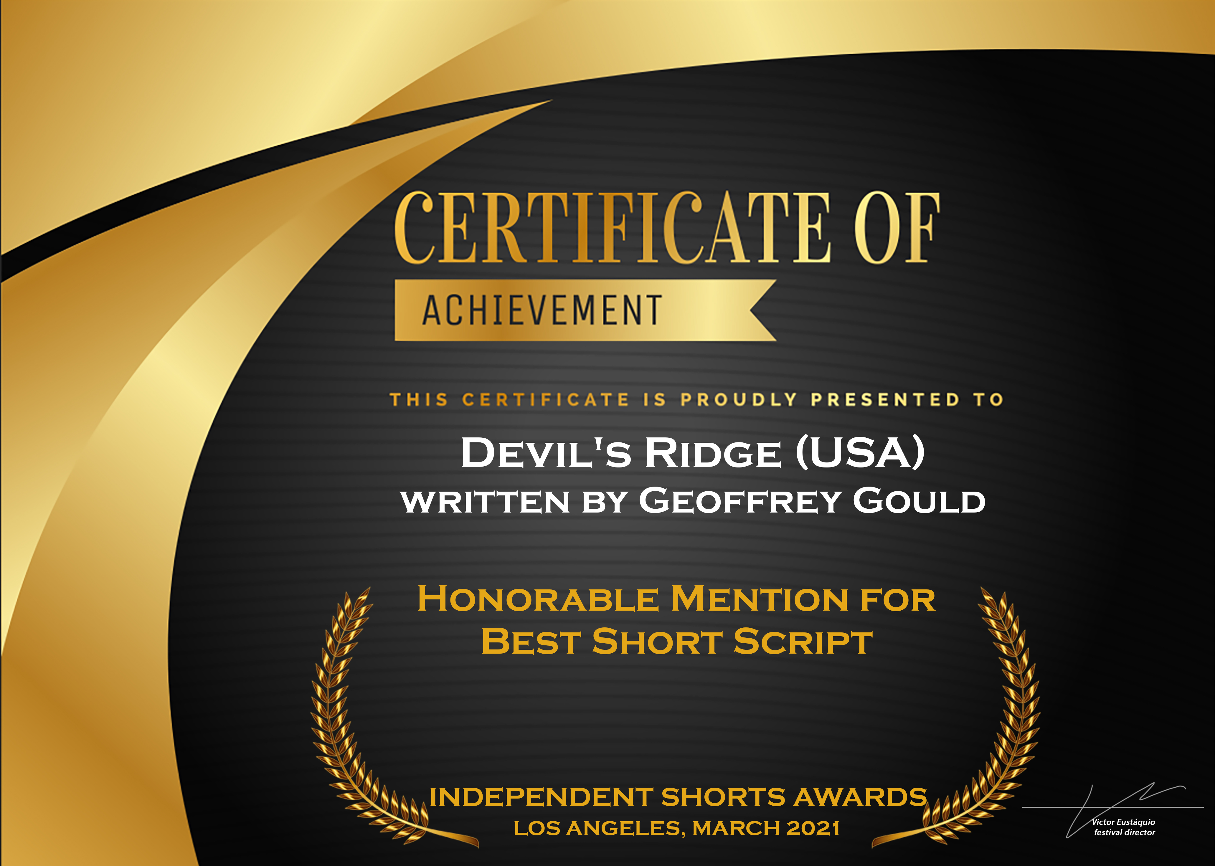 Devil's Ridge Win Certificate, Independent Shorts Awards