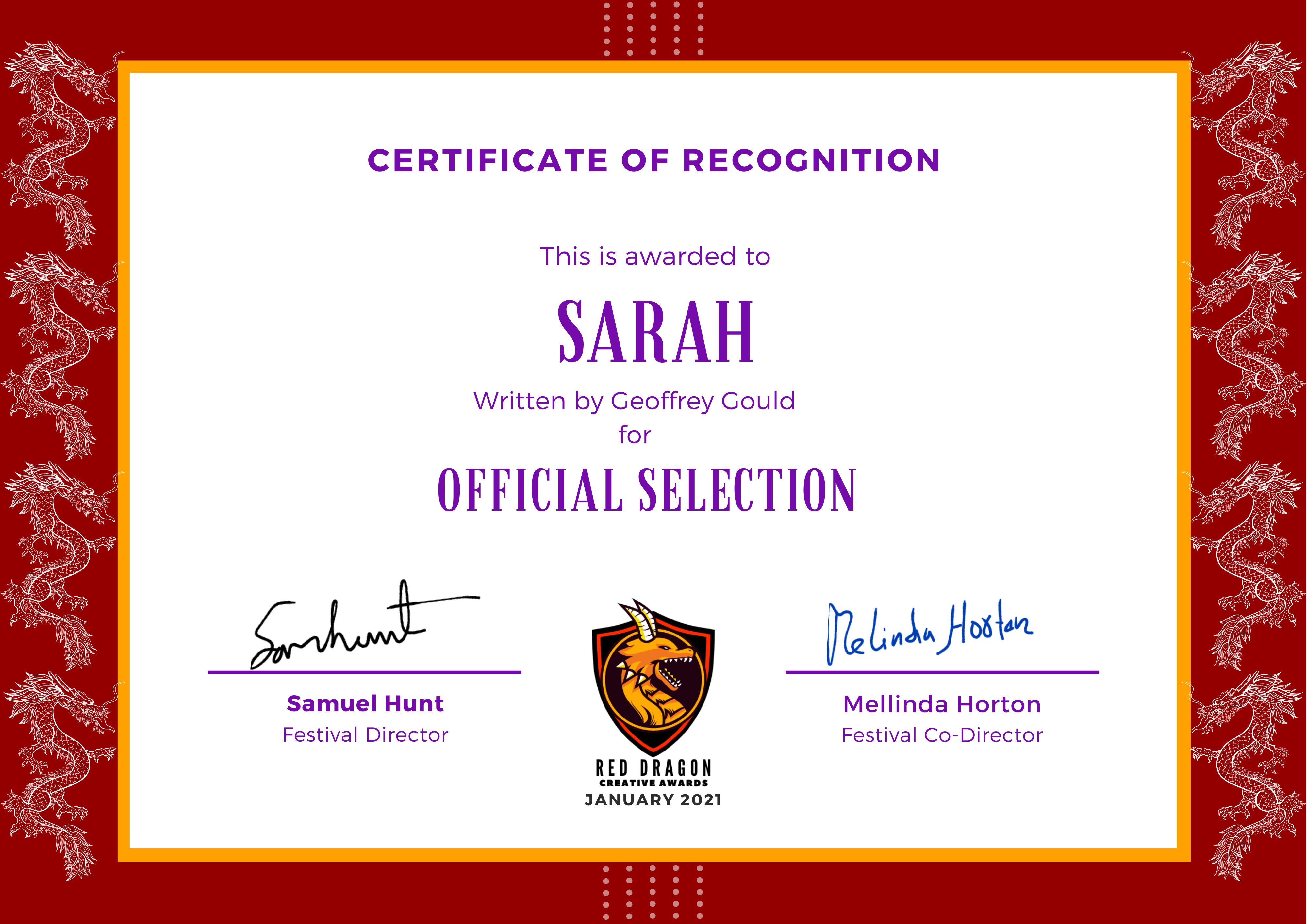 Sarah Official Selection
